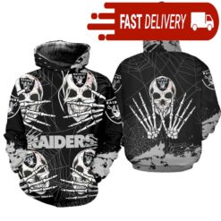 Las Vegas Raiders Skull 3D Hoodie for Halloween Best NFL Gifts for Fans - available at - sportfansshop.com