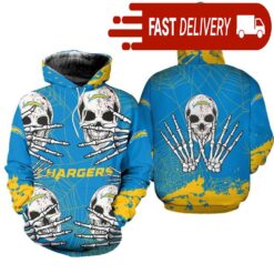 Los Angeles Chargers Skull 3D Hoodie for Halloween Best NFL Gifts for Fans - available at - sportfansshop.com