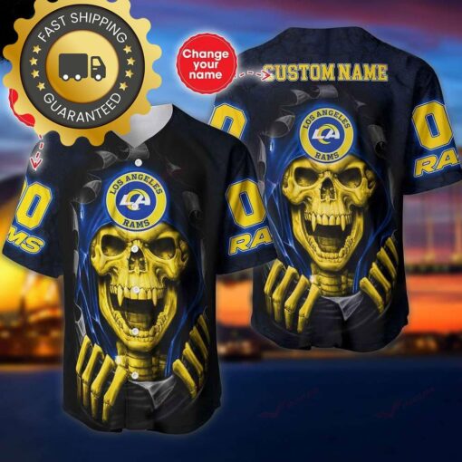 Los Angeles Rams Custom NFL Jersey Skull Personalized Baseball Jersey - available at - sportfansshop.com