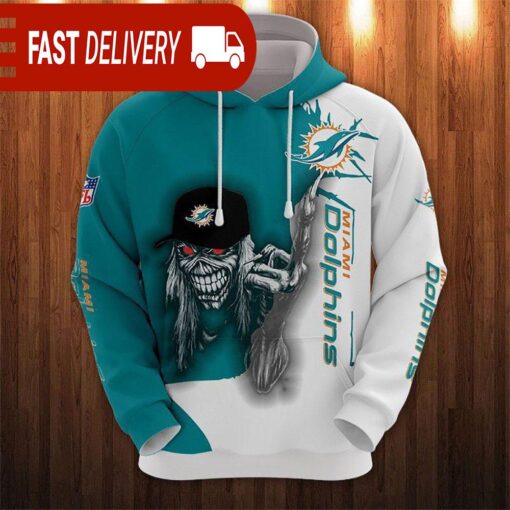 Miami Dolphins Long Hair Skull Halloween Hoodie NFL Gifts - available at - sportfansshop.com