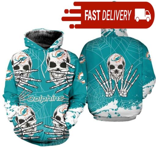 Miami Dolphins Skull 3D Hoodie for Halloween Best NFL Gifts for Fans - available at - sportfansshop.com