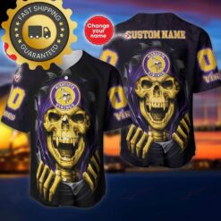 Minnesota Vikings Custom NFL Jersey Skull Personalized Baseball Jersey - available at - sportfansshop.com