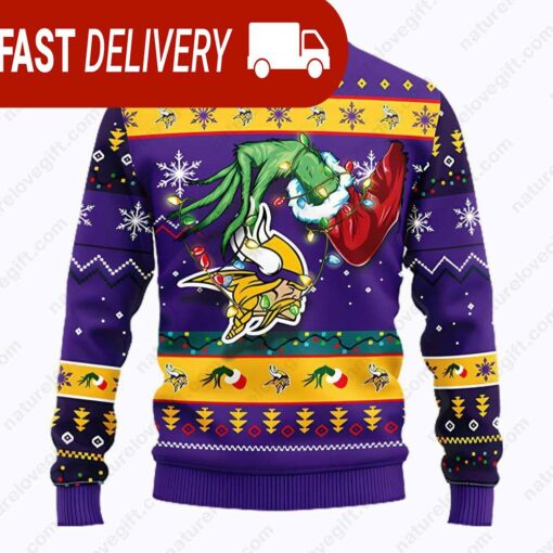 Minnesota Vikings Grinch Hand Stole NFL Christmas Ugly Sweater - available at - sportfansshop.com