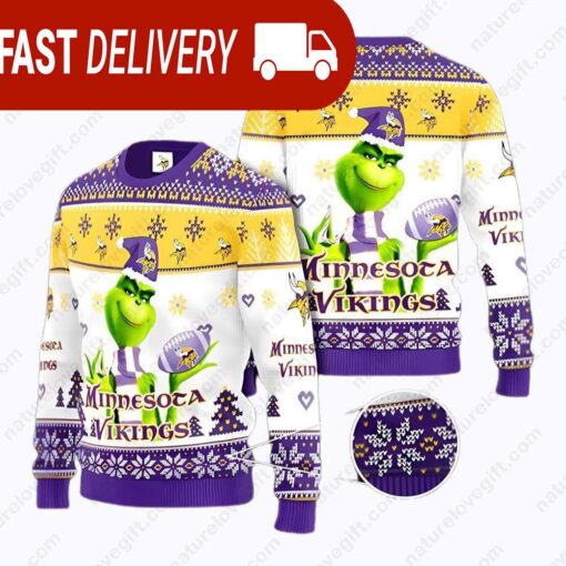 Minnesota Vikings NFL Grinch Ugly Christmas Sweater - available at - sportfansshop.com