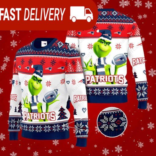 New England Patriots NFL Grinch Ugly Christmas Sweater - available at - sportfansshop.com