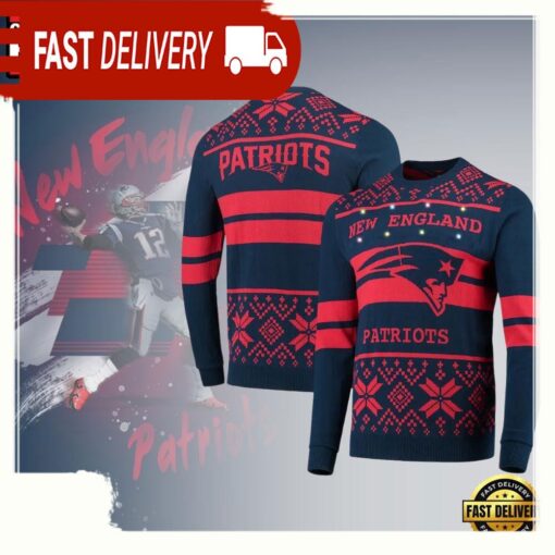 New England Patriots NFL Navy-Red Ugly Christmas Sweater - available at - sportfansshop.com