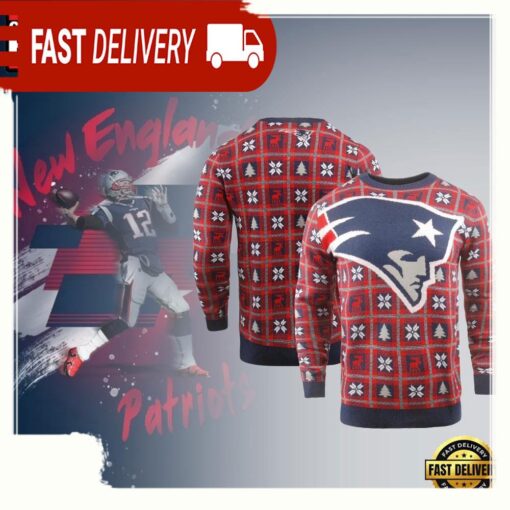 New England Patriots NFL Red Color Christmas Ugly sweater - available at - sportfansshop.com