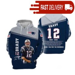 New England Patriots Tom Brady Number 12 NFL Hoodie Gifts for Fans - available at - sportfansshop.com