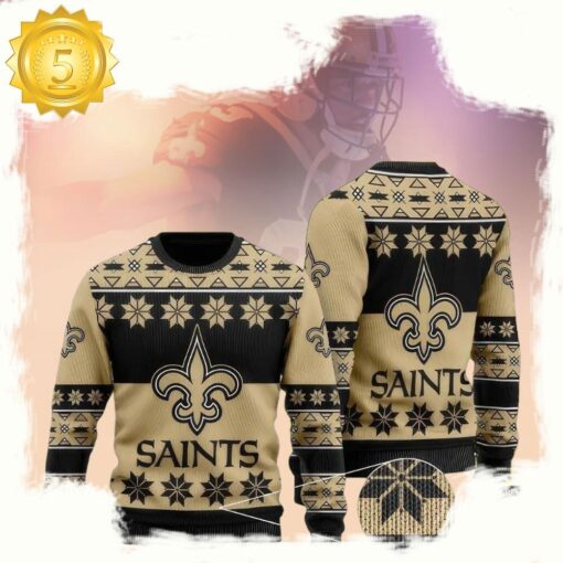 New Orleans Saints Black Yellow Color NFL Merry Christmas Ugly Sweater - available at - sportfansshop.com