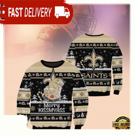 New Orleans Saints NFL Merrykissmyass Funny Santa Claus Ugly Christmas Sweaters - available at - sportfansshop.com