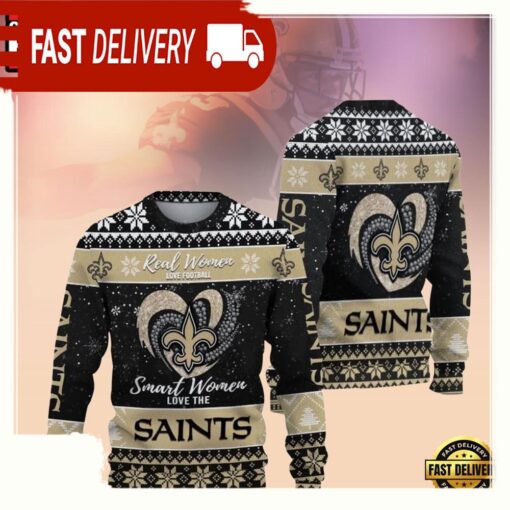 New Orleans Saints NFL Real Women Love Football Smart Women Love Saints Ugly Christmas Sweater - available at - sportfansshop.com