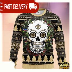 New Orleans Saints Skull Flower NFL Ugly Christmas Sweater - available at - sportfansshop.com