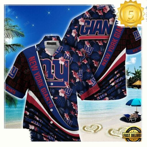 New York Giants NFL Hawaii Shirt With Tropical Flower Pattern - available at - sportfansshop.com