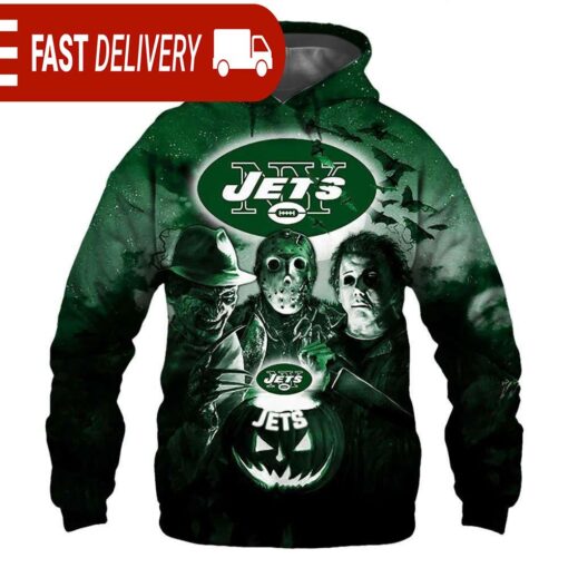 New York Jets Horror Night Freddy Jason Michael Myers Hoodie Halloween NFL Gifts - available at - sportfansshop.com