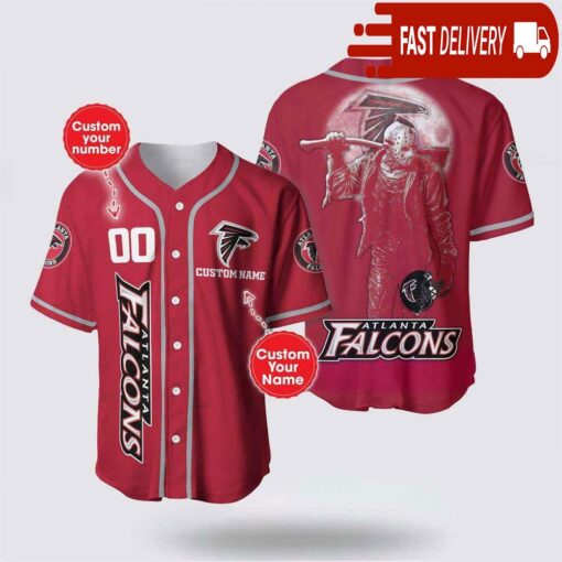 NFL Atlanta Falcons Jason Voorhees Custom Name Baseball Jersey 3D Horror Shirt - available at - sportfansshop.com