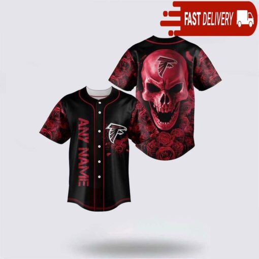 NFL Atlanta Falcons Skull Flower 3D Baseball Jersey Football Gift - available at - sportfansshop.com