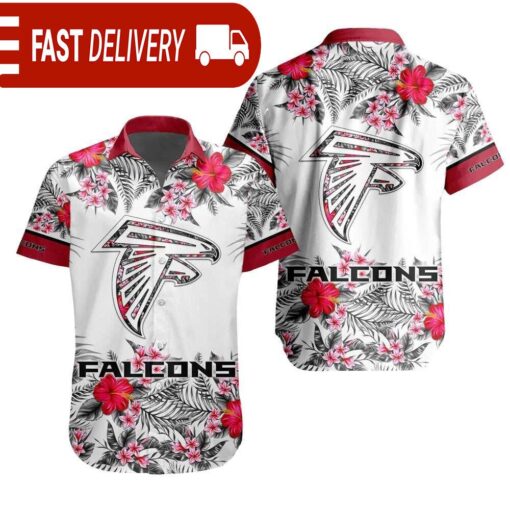 NFL Atlanta Falcons Tropical Floral Hibiscus Hawaiian Shirt - available at - sportfansshop.com