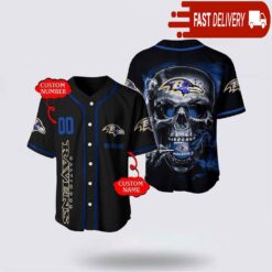 NFL Baltimore Ravens Baseball Jersey 3D Personalized Skull Shirt for Your Football Team - available at - sportfansshop.com