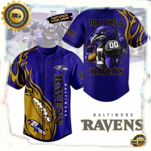 NFL Baltimore Ravens Play Like A Ravens Custom Name Baseball Jersey - available at - sportfansshop.com