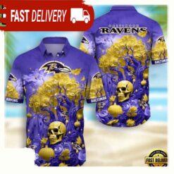 NFL Baltimore Ravens Skull Pumpkin Hawaiian Shirt For Men Women - available at - sportfansshop.com