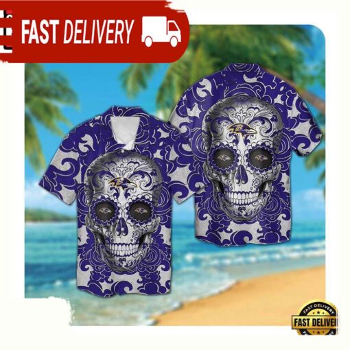 NFL Baltimore Ravens Sugar Skull Hawaii Shirt For Men Women - available at - sportfansshop.com