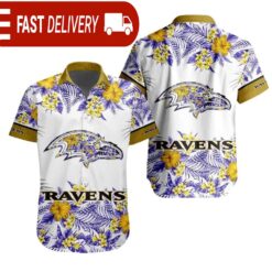 NFL Baltimore Ravens Tropical Floral Hibiscus Hawaiian Shirt - available at - sportfansshop.com