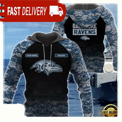 NFL Baltimore Ravens U.S. Navy NWU Camouflage Cutsom Name Hoodie - available at - sportfansshop.com