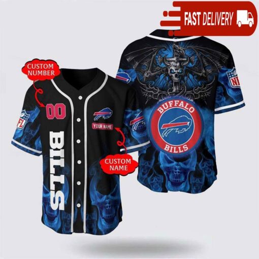 NFL Buffalo Bills Personalized Baseball Jersey with Name and Number - available at - sportfansshop.com