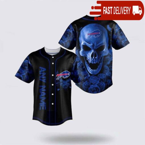 NFL Buffalo Bills Skull Flower 3D Baseball Jersey Football Gift - available at - sportfansshop.com