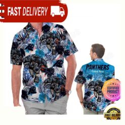 NFL Carolina Panthers America Flag Tropical Floral Custom Hawaiian Shirt For Men Women - available at - sportfansshop.com