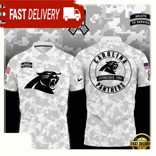 NFL Carolina Panthers Camo 2025 Salute to Service Polo Shirt - available at - sportfansshop.com