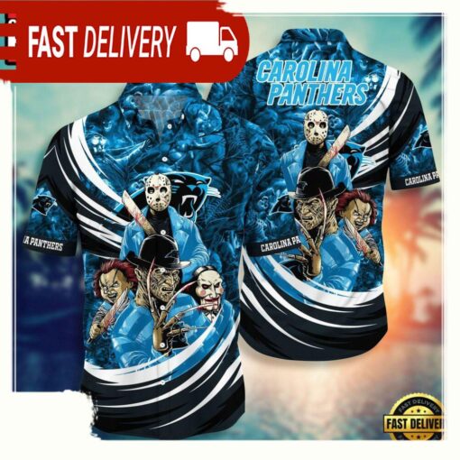 NFL Carolina Panthers Halloween Horror Movies Hawaiian Shirt For Men Women - available at - sportfansshop.com