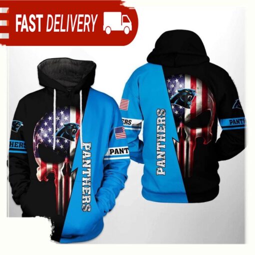 NFL Carolina Panthers US Flag Skull Team 3D Printed Hoodie Shirt - available at - sportfansshop.com