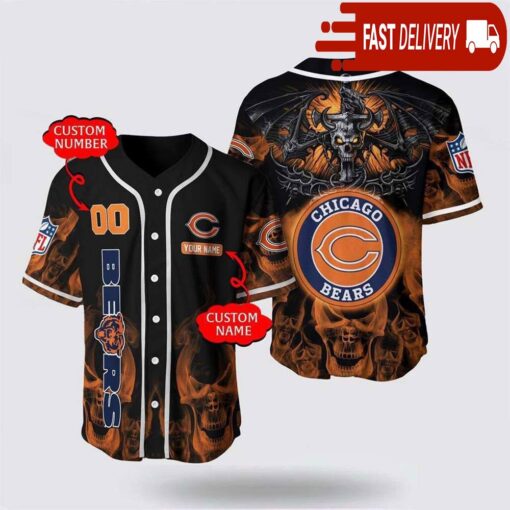 NFL Chicago Bears Personalized Baseball Jersey with Name and Number - available at - sportfansshop.com