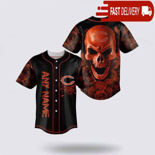 NFL Chicago Bears Skull Flower 3D Baseball Jersey Football Gift - available at - sportfansshop.com