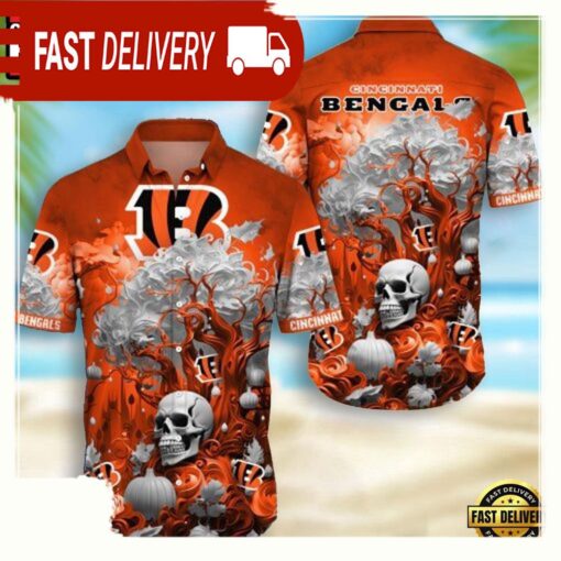 NFL Cincinnati Bengals Skull Pumpkin Hawaiian Shirt For Men Women - available at - sportfansshop.com