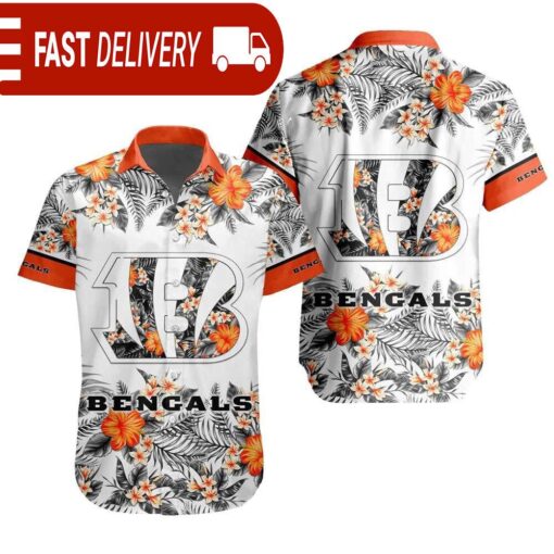 NFL Cincinnati Bengals Tropical Floral Hibiscus Hawaiian Shirt - available at - sportfansshop.com