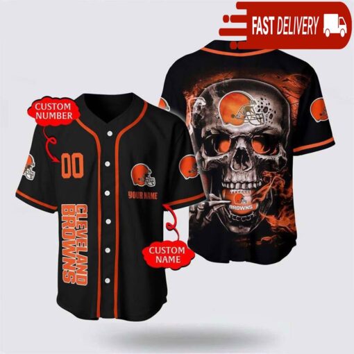 NFL Cleveland Browns Baseball Jersey 3D Personalized Skull Shirt for Your Football Team - available at - sportfansshop.com