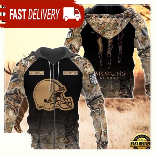 NFL Cleveland Browns Custom Name Hoodie Camo Hunting - available at - sportfansshop.com