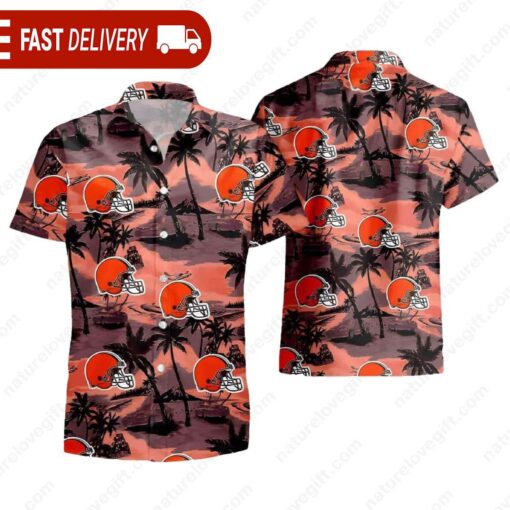 NFL Cleveland Browns Tropical Island Sunset Beach Hawaiian Shirt - available at - sportfansshop.com