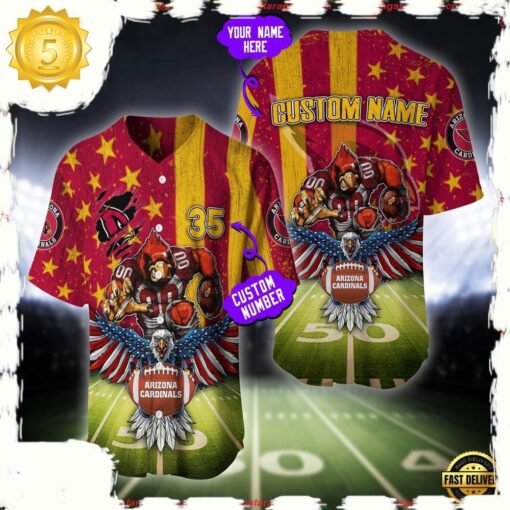 NFL Custom Name And Number Arizona Cardinals Mascot US Flag Baseball Jersey Shirt - available at - sportfansshop.com