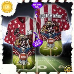 NFL Custom Name And Number Atlanta Falcons Mascot US Flag Baseball Jersey Shirt - available at - sportfansshop.com