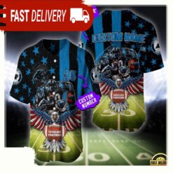 NFL Custom Name And Number Carolina Panthers Mascot US Flag Baseball Jersey Shirt - available at - sportfansshop.com