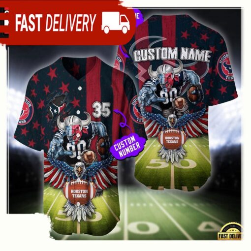 NFL Custom Name And Number Houston Texans Mascot US Flag Baseball Jersey Shirt - available at - sportfansshop.com