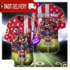 NFL Custom Name And Number Kansas City Chiefs Mascot US Flag Baseball Jersey Shirt - available at - sportfansshop.com