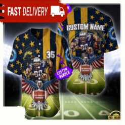 NFL Custom Name And Number Los Angeles Chargers Mascot US Flag Baseball Jersey Shirt - available at - sportfansshop.com