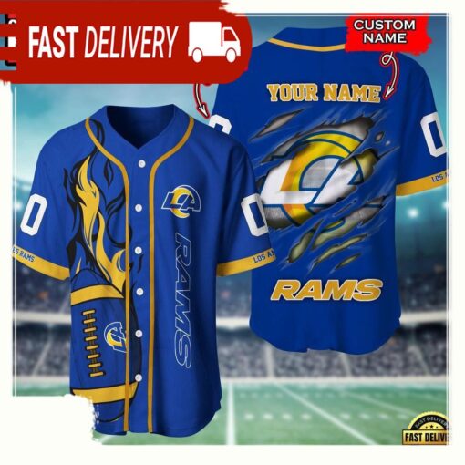 NFL Custom Name And Number Los Angeles Rams Team Sport Baseball Jersey Shirt - available at - sportfansshop.com