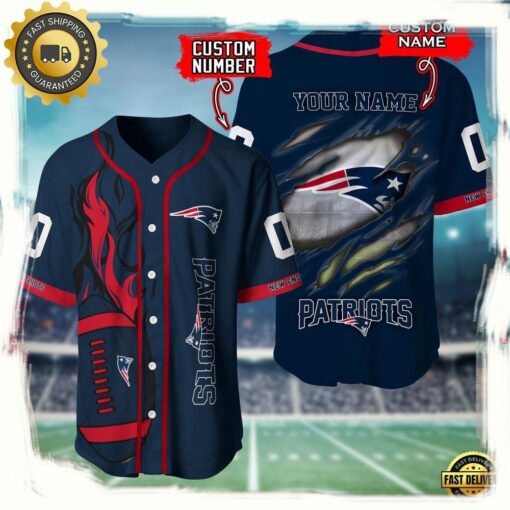 NFL Custom Name And Number New England Patriots Team Sport Baseball Jersey Shirt - available at - sportfansshop.com