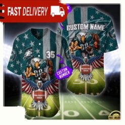 NFL Custom Name And Number Philadelphia Eagles Mascot US Flag Baseball Jersey Shirt - available at - sportfansshop.com