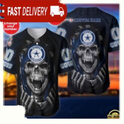 NFL Custom Name And Number Team Dallas Cowboys Skull Pattern Baseball Jersey Shirt - available at - sportfansshop.com